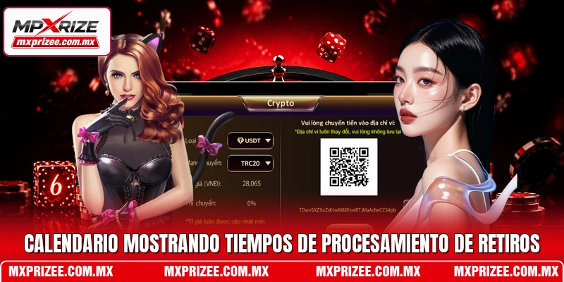 Calendario mostrando tiempos de procesamiento de retiros
