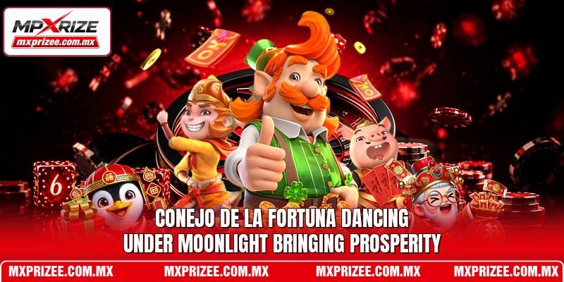 Conejo de la fortuna dancing under moonlight bringing prosperity
