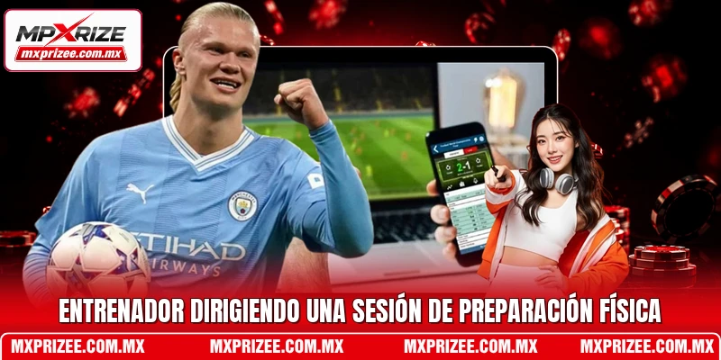 Entrenador dirigiendo una sesión de preparación física