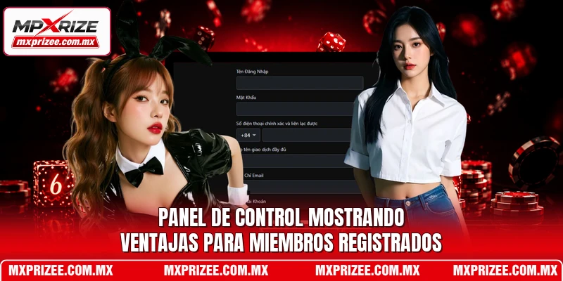 Panel de control mostrando ventajas para miembros registrados