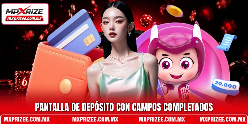 Pantalla de depósito con campos completados
