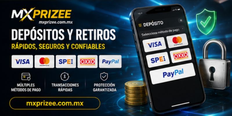 Depósitos y retiros seguros en MXPrize con múltiples métodos de pago para México